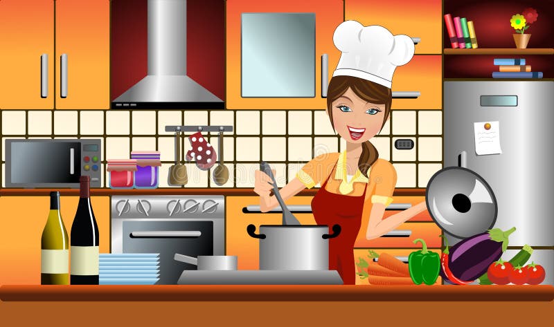 Cuisinière heureuse de femme dans une cuisine moderne