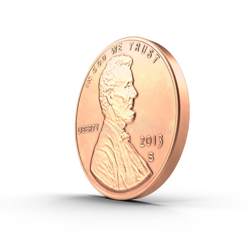 Cuivre une pièce de monnaie Penny Isolated de cent sur le blanc 3D illustration, chemin de coupure
