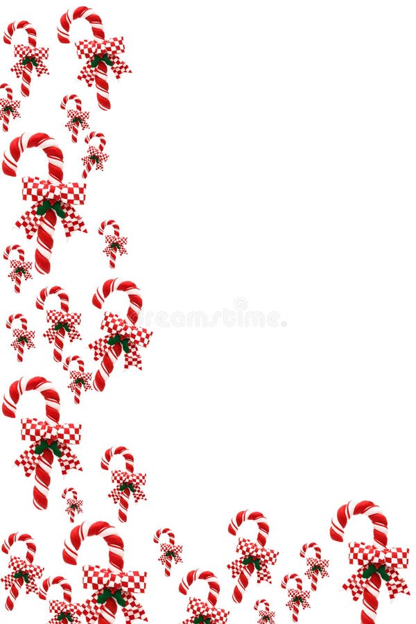A candy cane border on a white background, Christmas border. A candy cane border on a white background, Christmas border