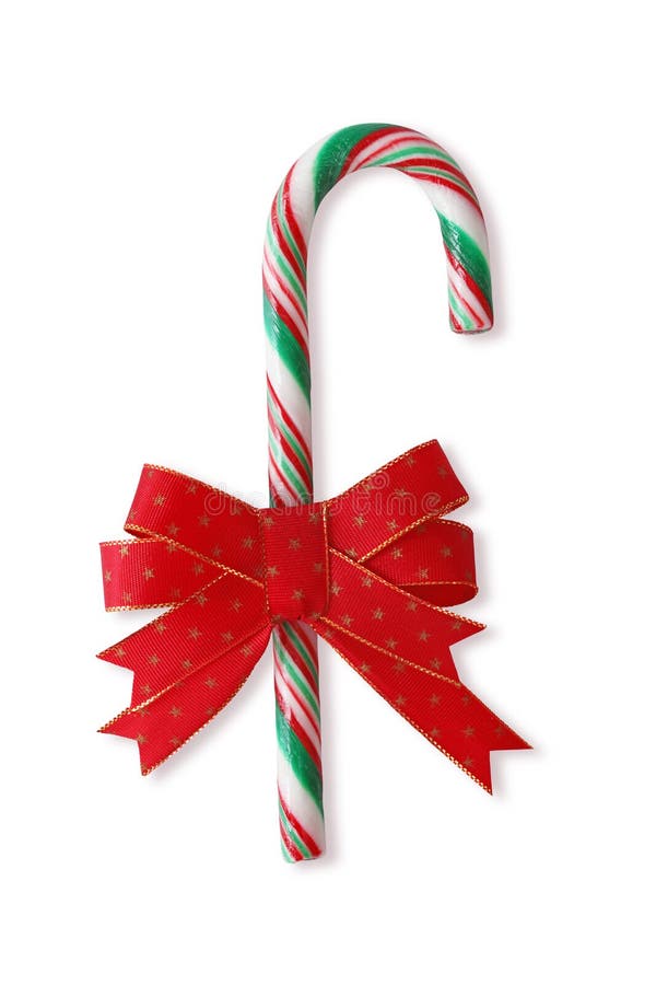 Candy cane with red ribbon isolated on white background. Candy cane with red ribbon isolated on white background