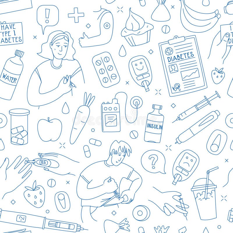 Cukrzycowa cukrzyca u osób wstrzykujących kobiecie insulinę w zestawie ilustracja wektor