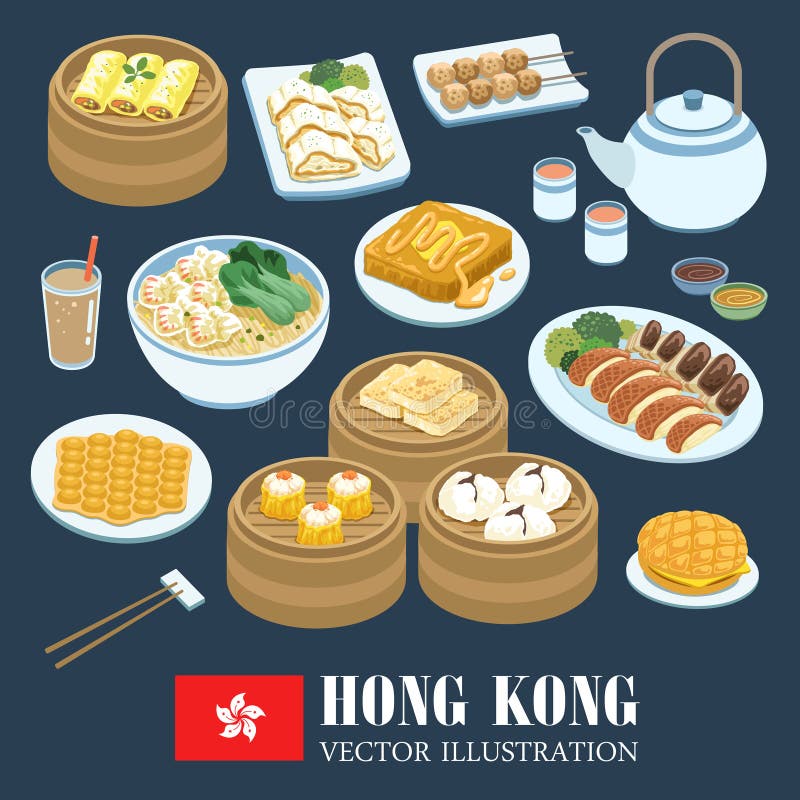 Delicious Hong Kong cuisines collection in flat style. Delicious Hong Kong cuisines collection in flat style