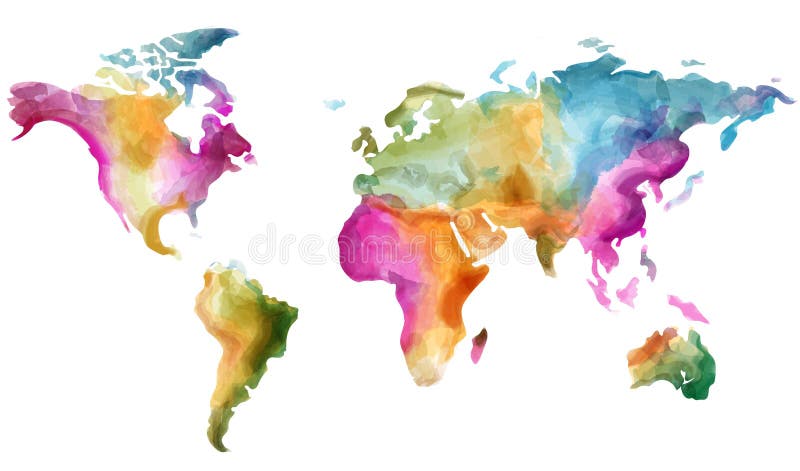 Culoare vectorială a hărții mondiale. efecte mortale ilustrate colorate stock illustration