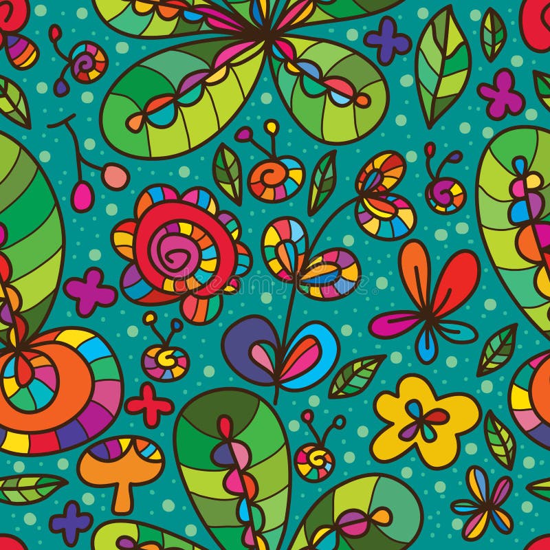 Culoare verde-floare sălbatică desenată cu model fără sudură stock illustration