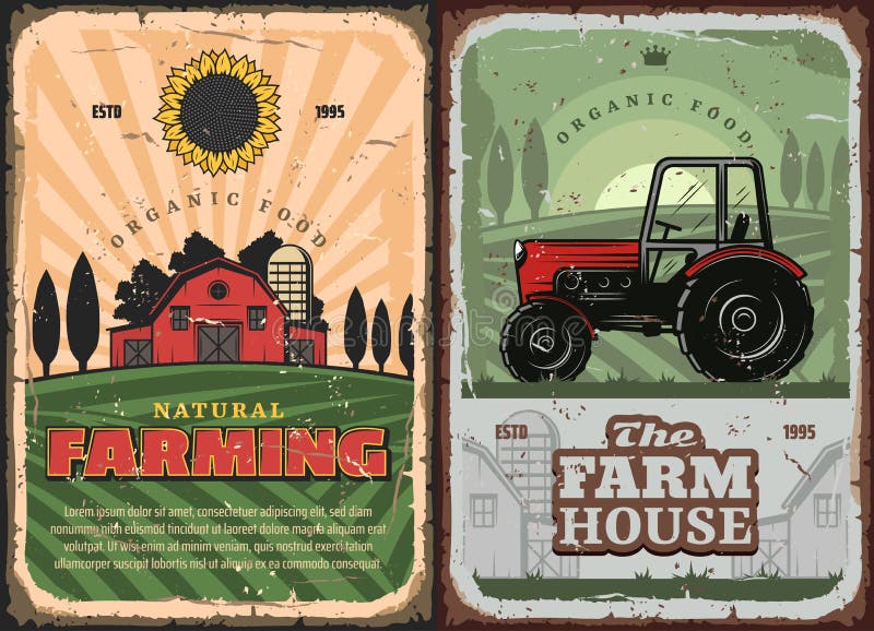 Cultivando a agricultura e o cartaz retro da casa da exploração agrícola