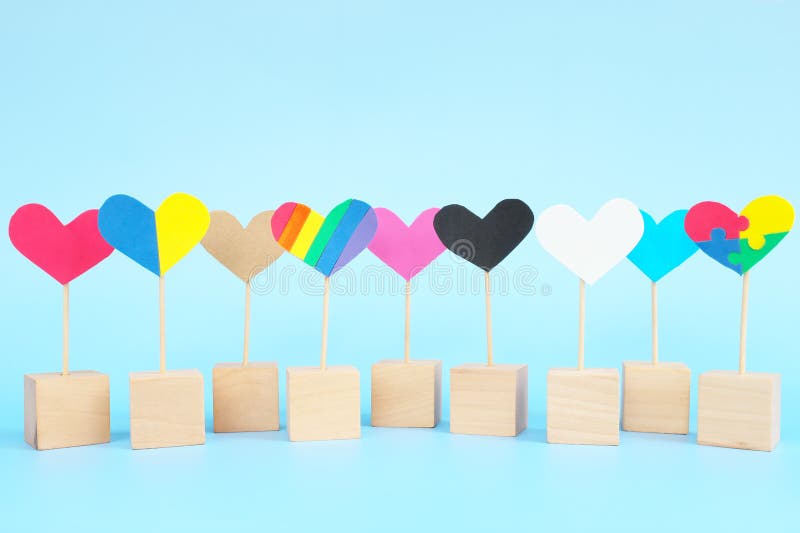 Cultural, Racial, Gender, Age and General Equality, Inclusion, Love and  Diversity Concept. Multicolored Heart Shape Icons in Blue Stock Photo -  Image of acceptance, brown: 212961040