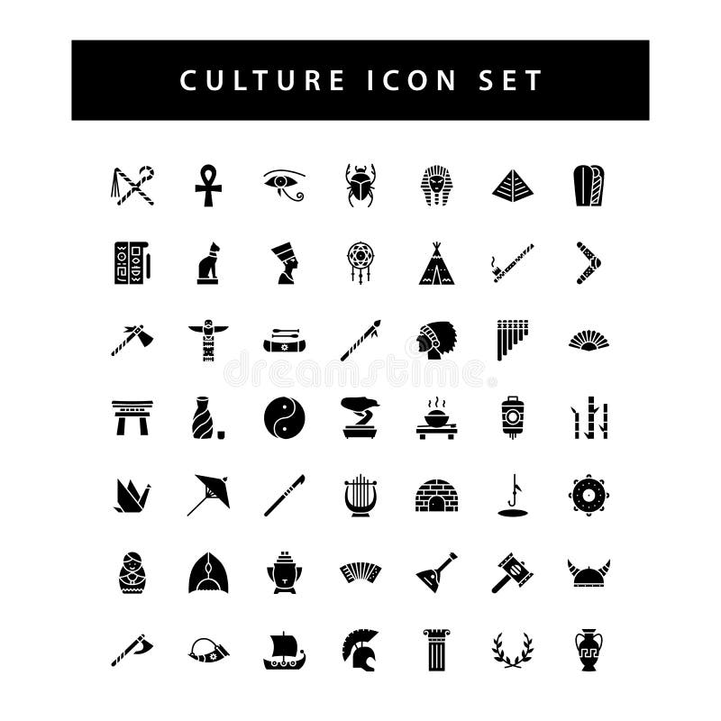 Pop Culture Icons. Black Flat Design. Vector Illustration. Stock Vector