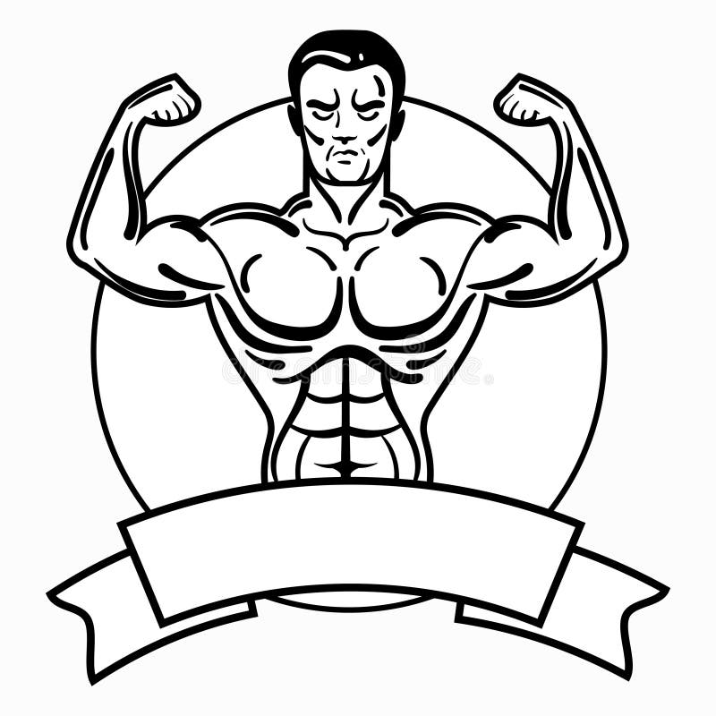 Culturista con una costituzione fisica sportiva Un uomo con i muscoli muscolari Logo in bianco e nero dell'atleta Emblema di spor illustrazione di stock Culturista con una costituzione fisica sportiva Un uomo con i muscoli muscolari Logo in bianco e nero dell'atleta Emblema di spor illustrazione di stock