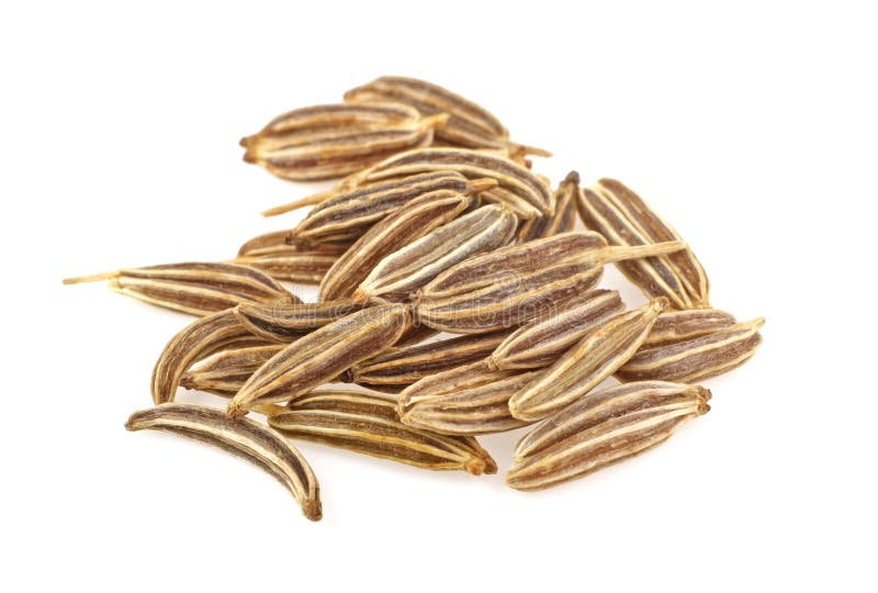 Cumin or Caraway Seeds Isolated on White Background. Top View Stock