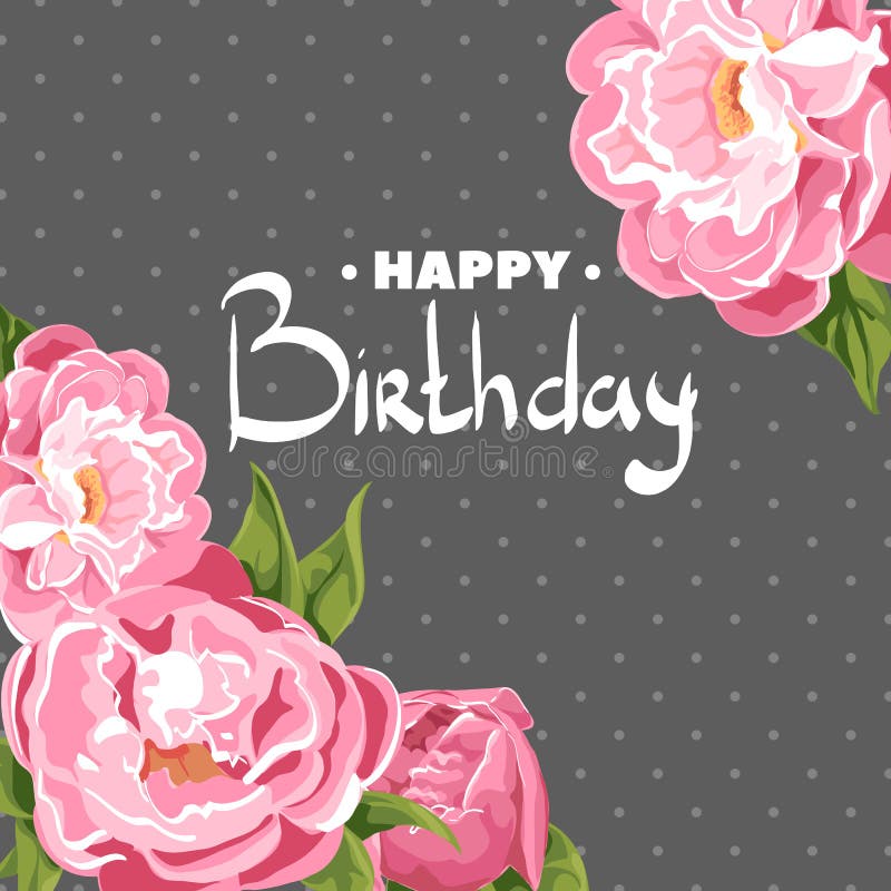 Cumpleaños rosado de las peonías ilustración del vector Cumpleaños rosado de las peonías ilustración del vector