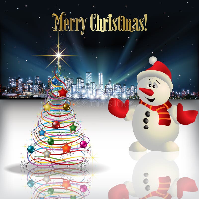 Saudação de Natal abstrata com silhueta da cidade ilustração do vetor