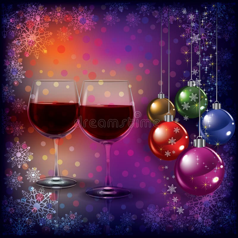 Saudação natalícia abstrata com copos de vinho ilustração stock