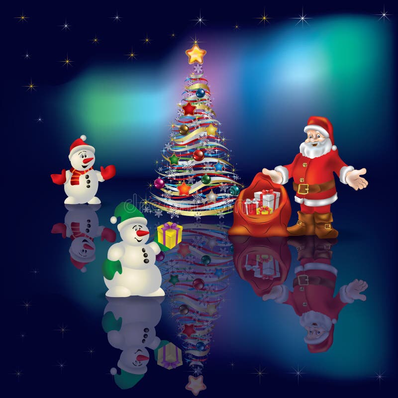 Saudação natalícia abstrata azul com o Pai Natal ilustração stock