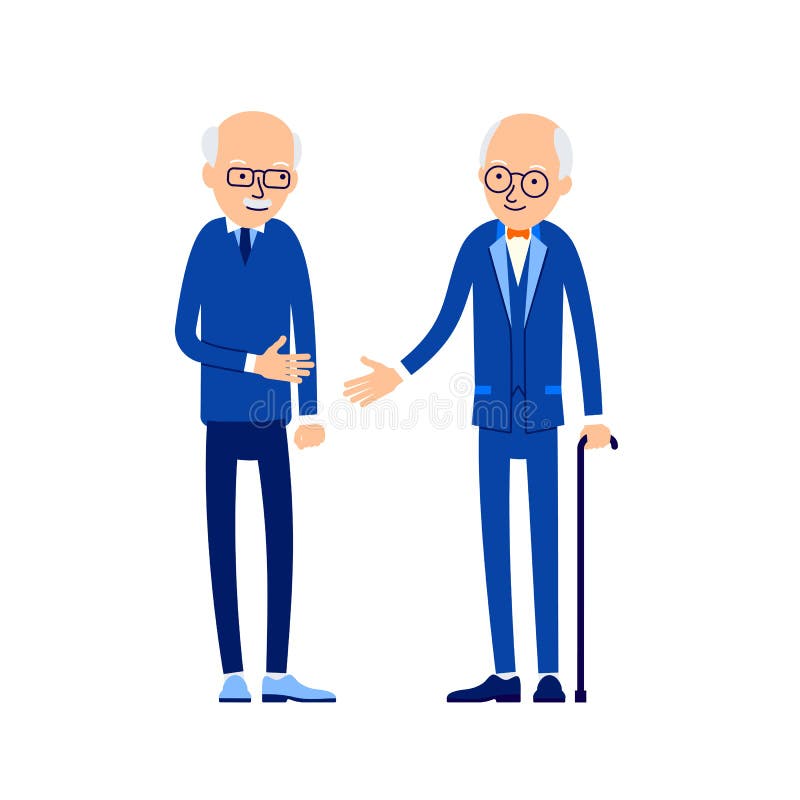 Cumprimento do anci?o Dois homens mais idosos cumprimentam-se esticando seus bra?os Aposentadoria feliz Relacionamento tradiciona ilustração do vetor Cumprimento do anci?o Dois homens mais idosos cumprimentam-se esticando seus bra?os Aposentadoria feliz Relacionamento tradiciona ilustração do vetor