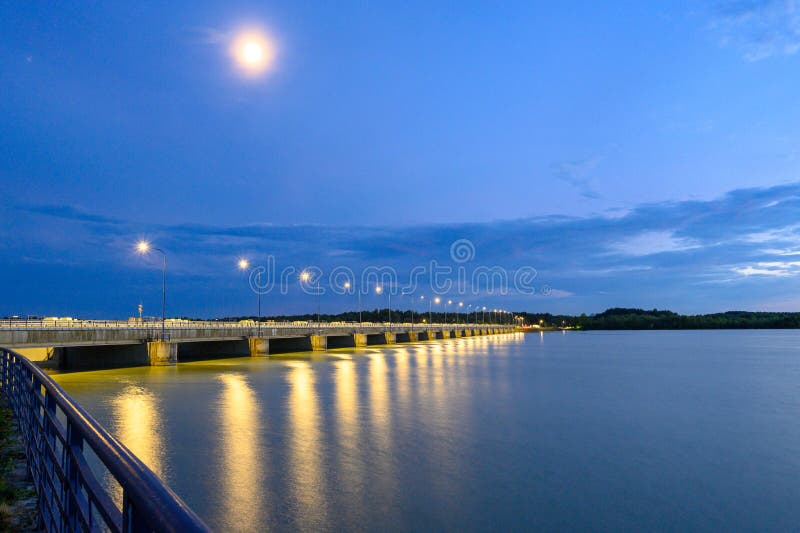 Cunovo hydroelectric plant in evening blue light