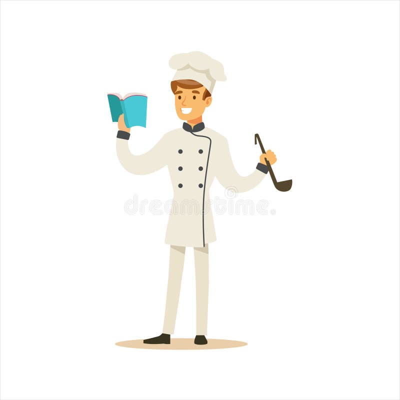 Cuoco unico di cottura professionista Working In Restaurant dell'uomo che porta uniforme tradizionale classica con il libro e la royalty illustrazione gratis Cuoco unico di cottura professionista Working In Restaurant dell'uomo che porta uniforme tradizionale classica con il libro e la royalty illustrazione gratis
