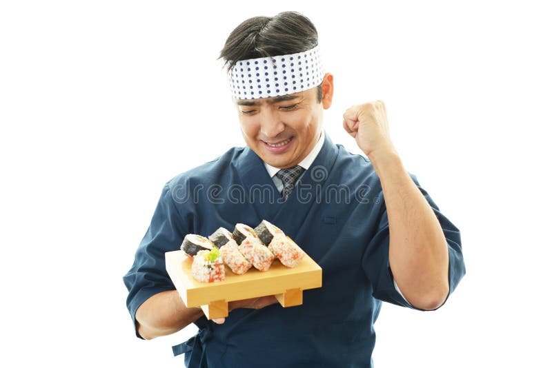 Cuoco unico di sushi sorridente fotografie stock libere da diritti