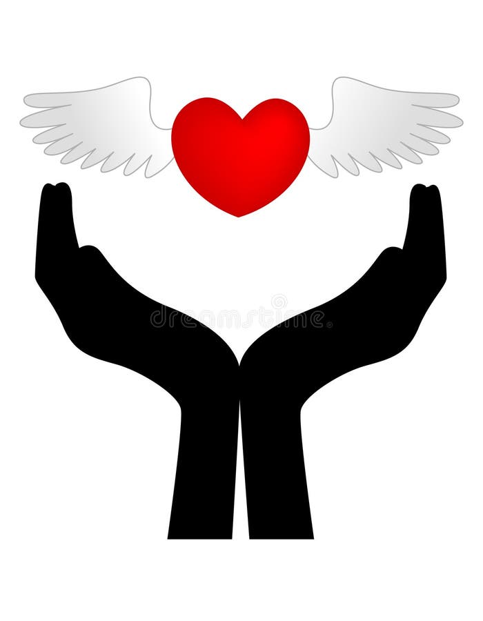Cuore con le ali sulle mani royalty illustrazione gratis Cuore con le ali sulle mani royalty illustrazione gratis