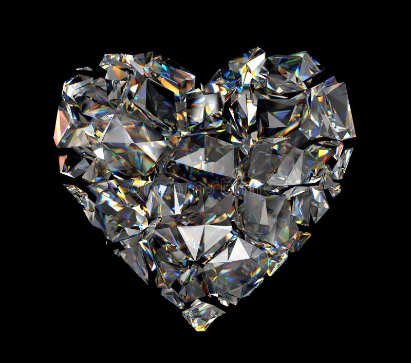 Cuore del cristallo del diamante rotto 3d