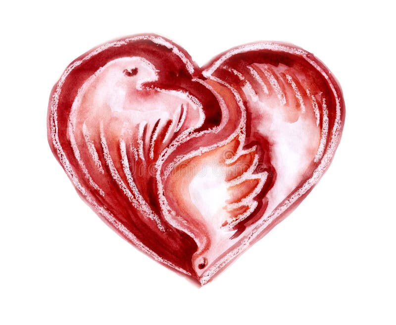Cuore del Watercolour con i piccioni illustrazione vettoriale Cuore del Watercolour con i piccioni illustrazione vettoriale