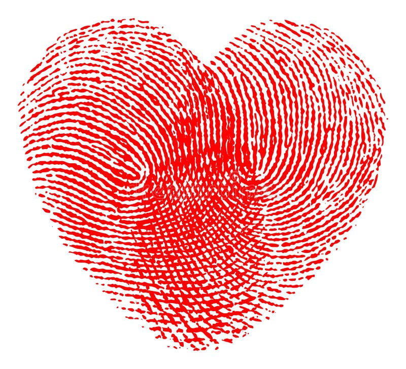 Cuore dell'impronta digitale. Vector l'illustrazione di un cuore rosso fatto con due impronte digitali su fondo bianco Alta immagine dettagliata - archivio editabile di vettore ENV disponibile