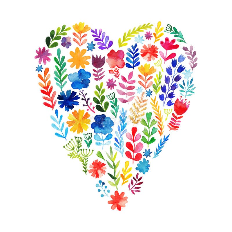 Vector heart made of watercolor flowers. Ecology emblem. Valentine's Day card. Heart. Vector heart made of watercolor flowers. Ecology emblem. Valentine's Day card. Heart