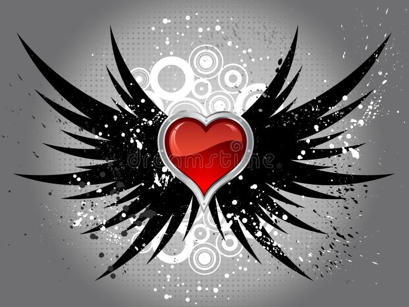 Cuore lucido sulle ali del grunge illustrazione vettoriale Cuore lucido sulle ali del grunge illustrazione vettoriale