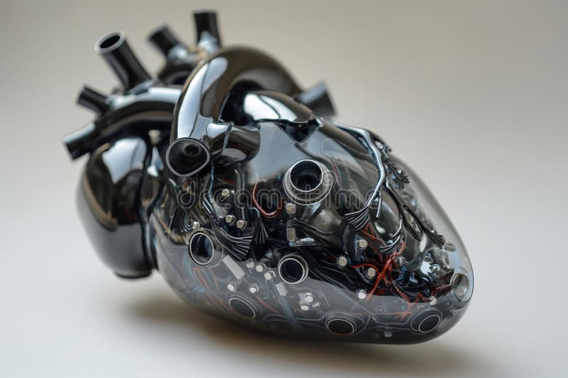 Cuore meccanico nero futuristico con circuiti esposti immagini stock