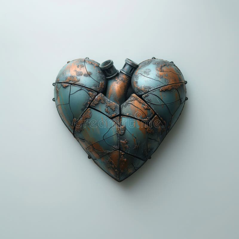 Cuore meccanico rustico composto da piastre metalliche invecchiate fotografia stock libera da diritti