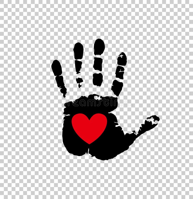 Cuore rosso nella stampa nera della palma su trasparente illustrazione vettoriale Cuore rosso nella stampa nera della palma su trasparente illustrazione vettoriale
