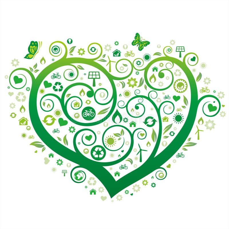 Cuore verde illustrazione vettoriale. Illustrazione di farfalla - 17004601
