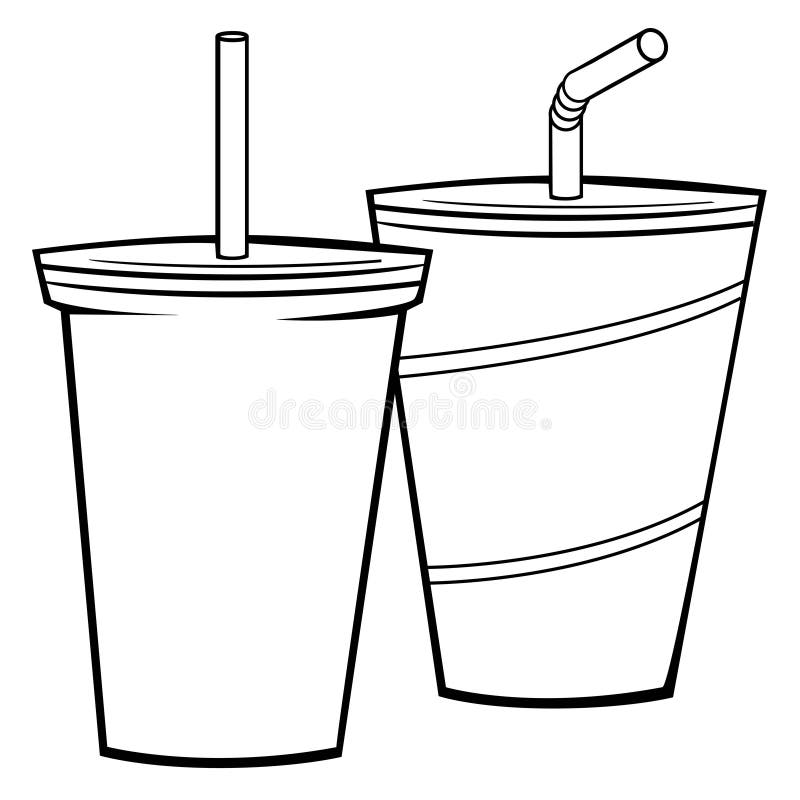 Cups Lids Straws Drink Soda Pop Paper Plastic Isolated Stock