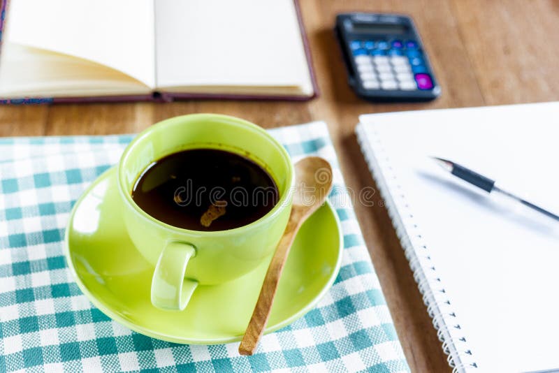 Cup of Black Coffee, Office Supplies Stock Photo Image of notepad