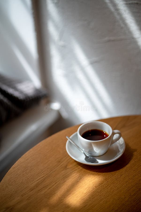Cup of Black Filter Coffee on the Table in Coffee House Cafe Coffeebreak Sunlight Daylight Stock