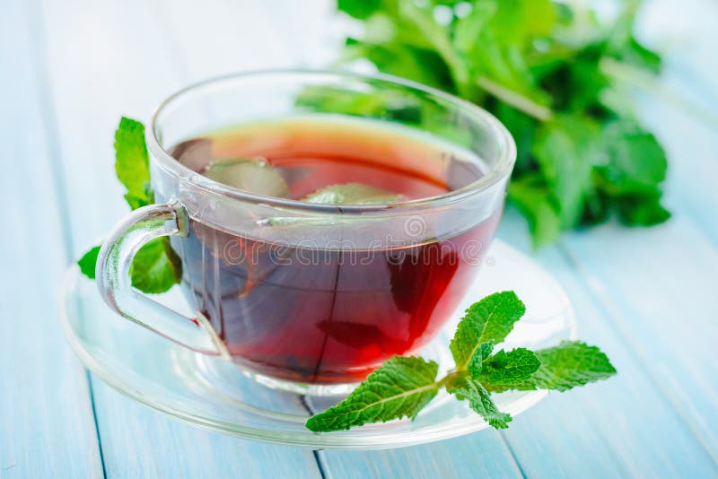 Cup of Black Tea with Fresh Mint Stock Image Image of diet, leaves