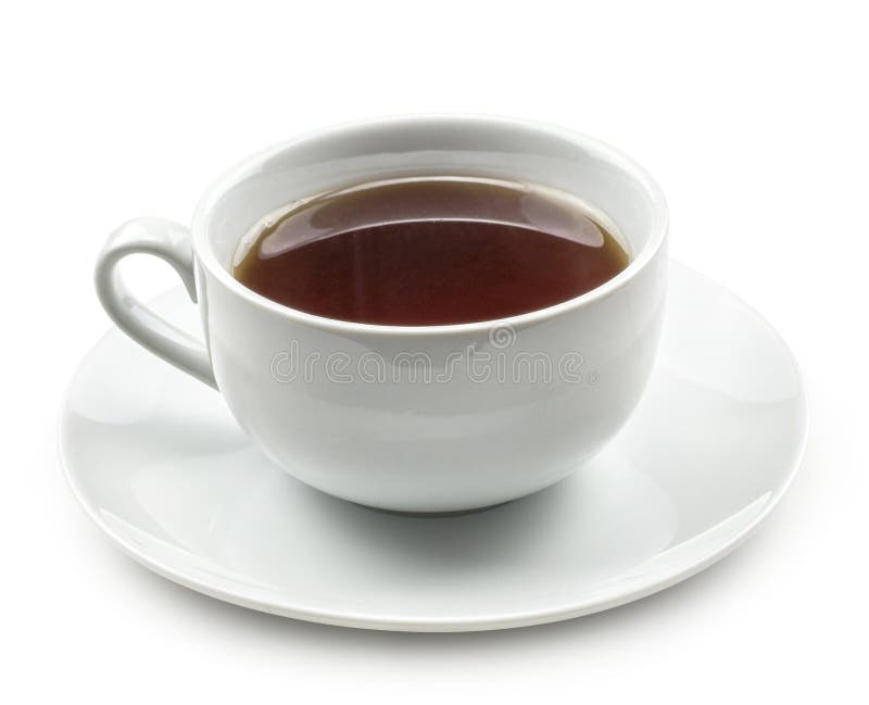 Cup of black tea isolated on white