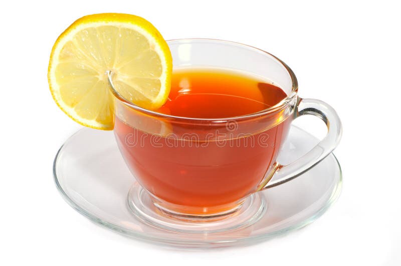 Cup with black tea and lemon