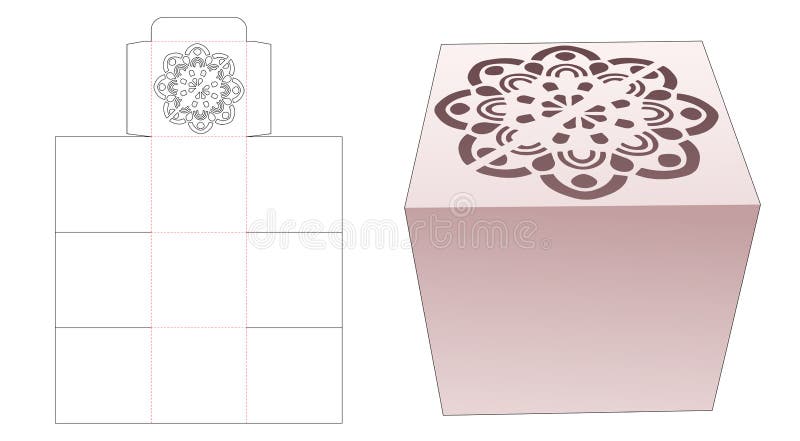 Cup cake box with stenciled mandala die cut template