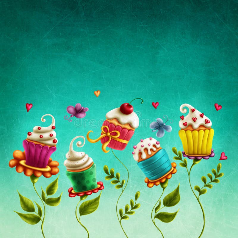 Download Cup cakes flowers stock illustration. Illustration of imagination - 106763094