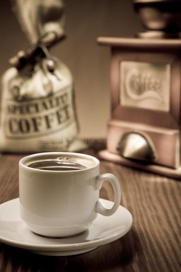 Cup with coffee and accessories