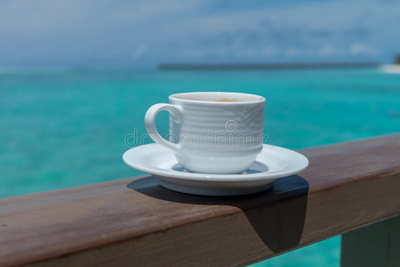 A Cup Coffee with Beach Background Stock Image Image of fruit
