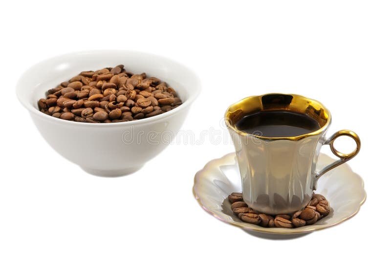 Cup of Coffee and Bowl with Coffee Beans Stock Image Image of liquid