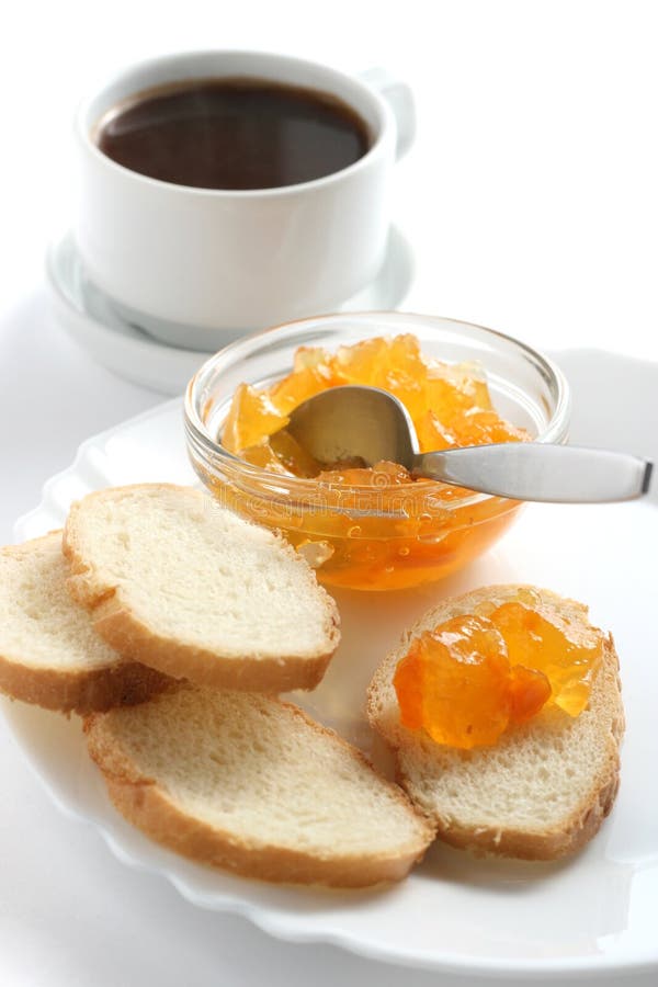 A Cup of Coffee with Bread and Jam Stock Photo Image of snack