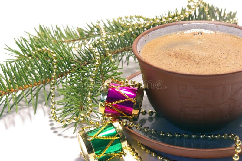 Cup of coffee and christmas decoration