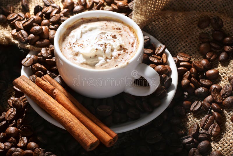 Cup of coffee with cinnamon