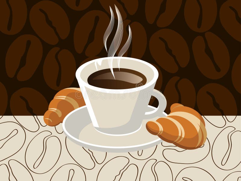 Cup of coffee with croissants