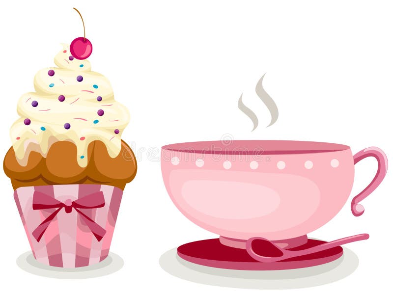 Cup Of Coffee And Cute Cup Cake Stock Vector ...