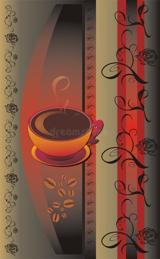 Cup of coffee on the decorative background