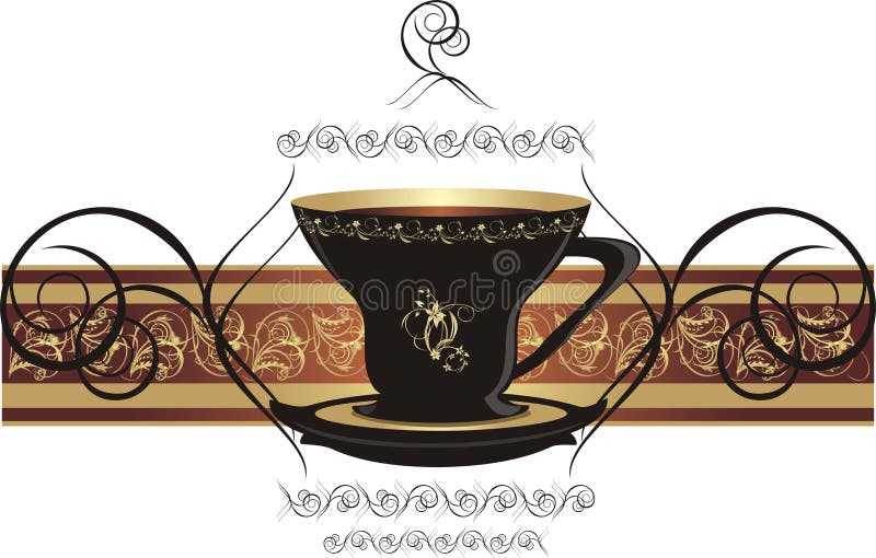 Cup with coffee and decorative ribbon