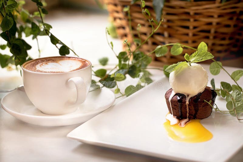 A Cup of Coffee and Ice Cream Stock Photo Image of straw, restaurant